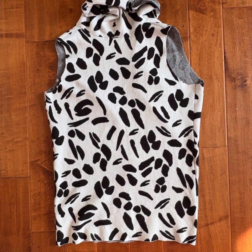 Sioni Womens‎ Black White Abstract Animal Print Hooded Knit Vest Cardigan Large - Picture 2 of 10